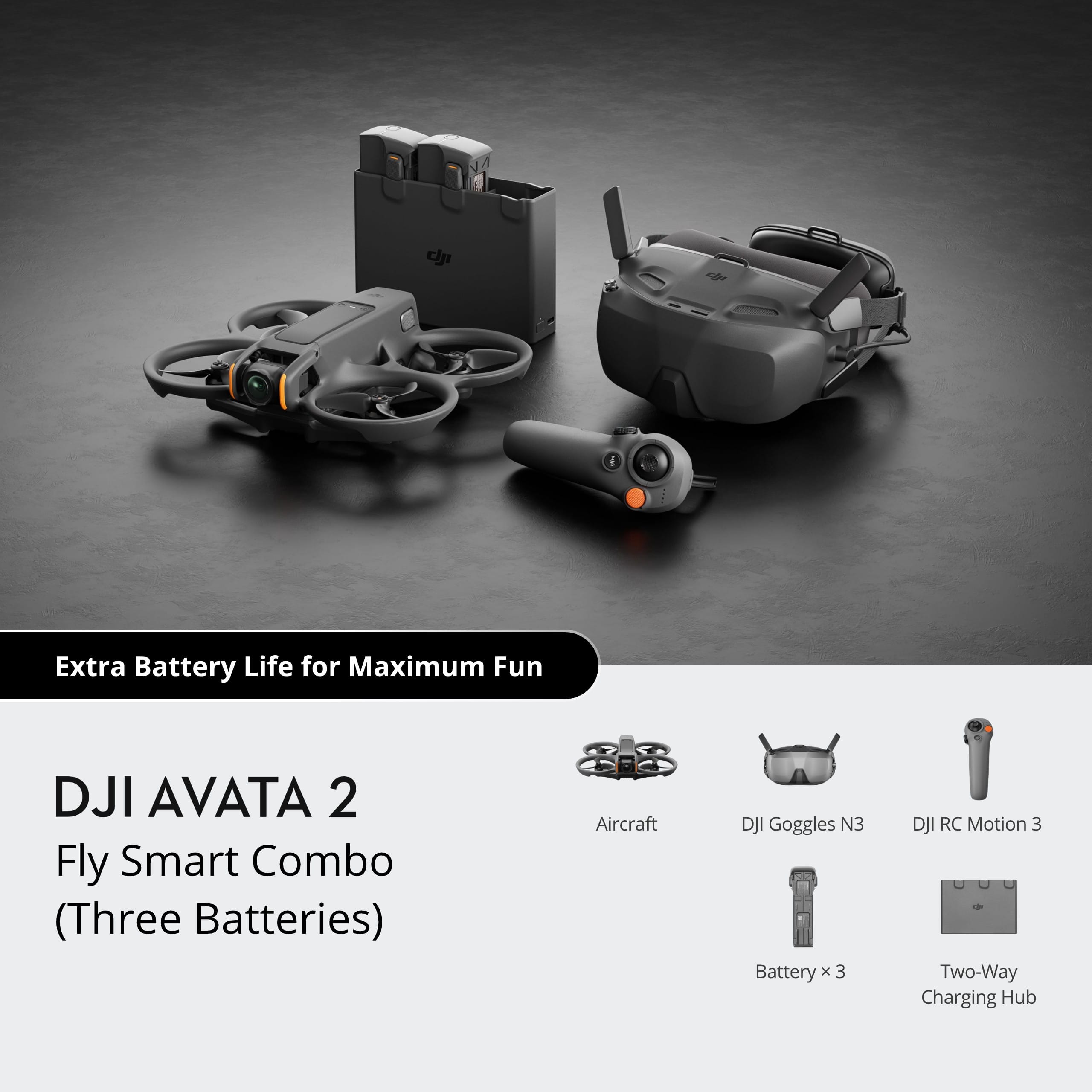 DJI Avata 2 Fly Smart Combo (Three Batteries + Goggles)